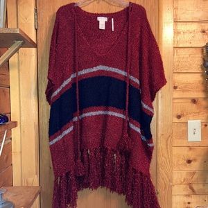 New Free People Poncho One Size Maroon and Blue